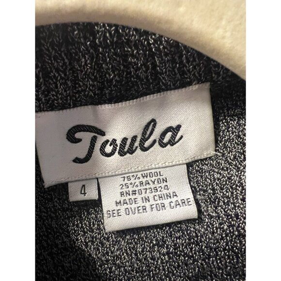 Vintage Toula Santana Knit Wool Zip Up Sweater Marled Black Leather Women's Sz 4 - Picture 12 of 12